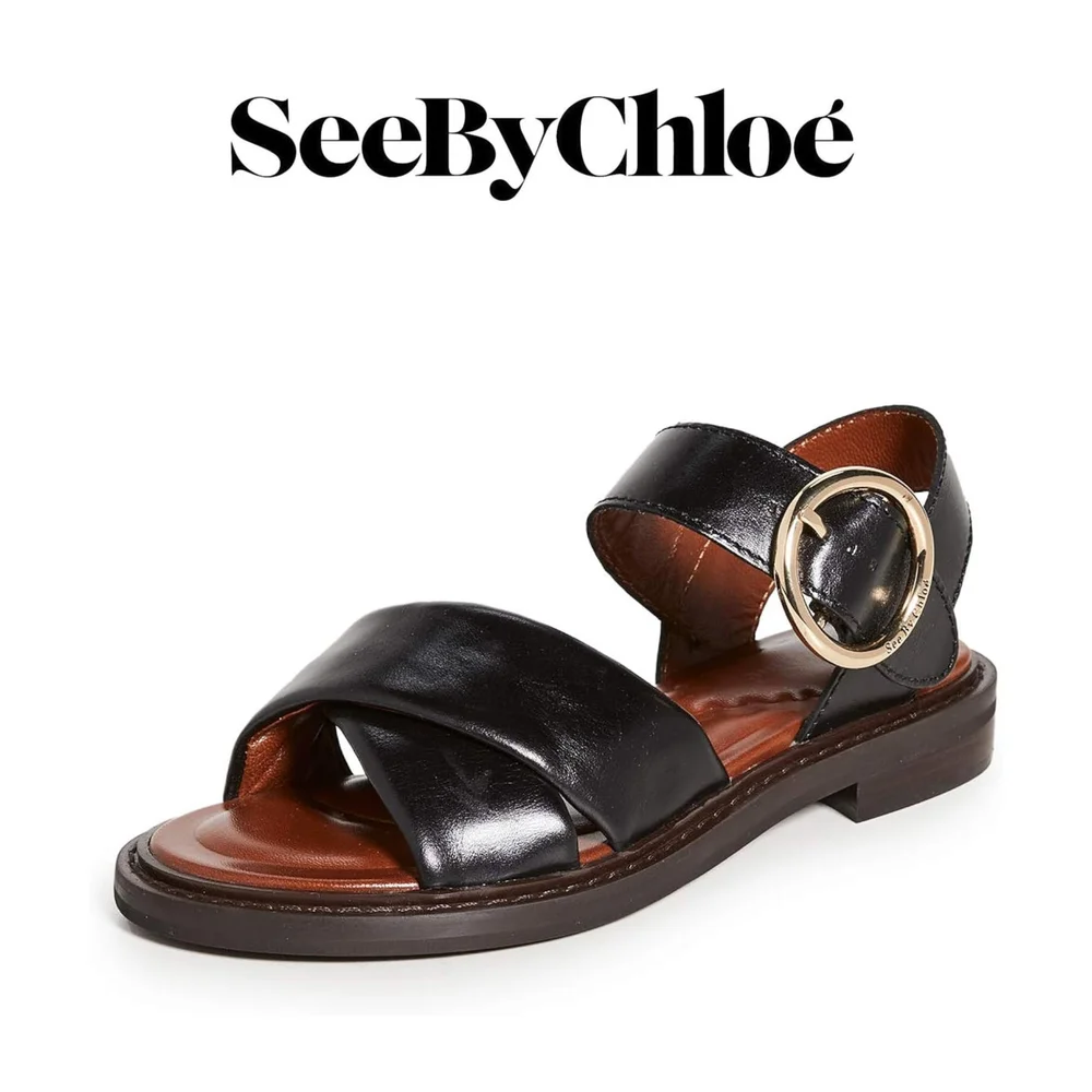See By Chloe- Lyna- Black Leather Sandals- Size 9 - Picture 3 of 7